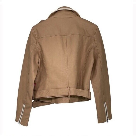 Levi’s Faux Leather Belted Motorcycle Biker Chic Rock Jacket Biscotti Medium NEW - Picture 3 of 16